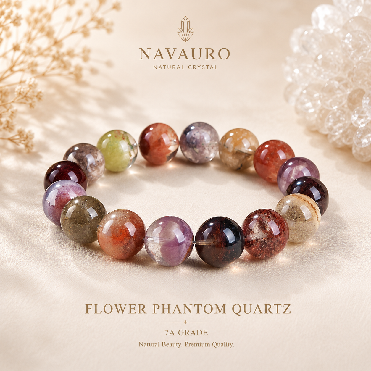Flower Phantom Quartz Bracelet | 4A–7A Grade Natural Crystal | NAVAURO Signature Collection