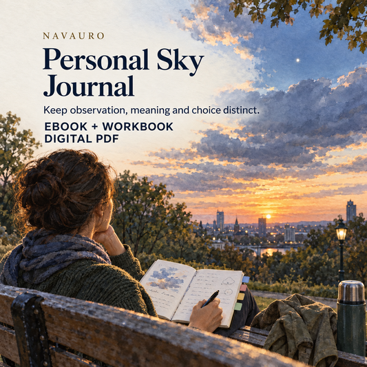 NAVAURO Personal Sky Journal digital ebook and workbook; illustrative lifestyle scene, no physical item included.