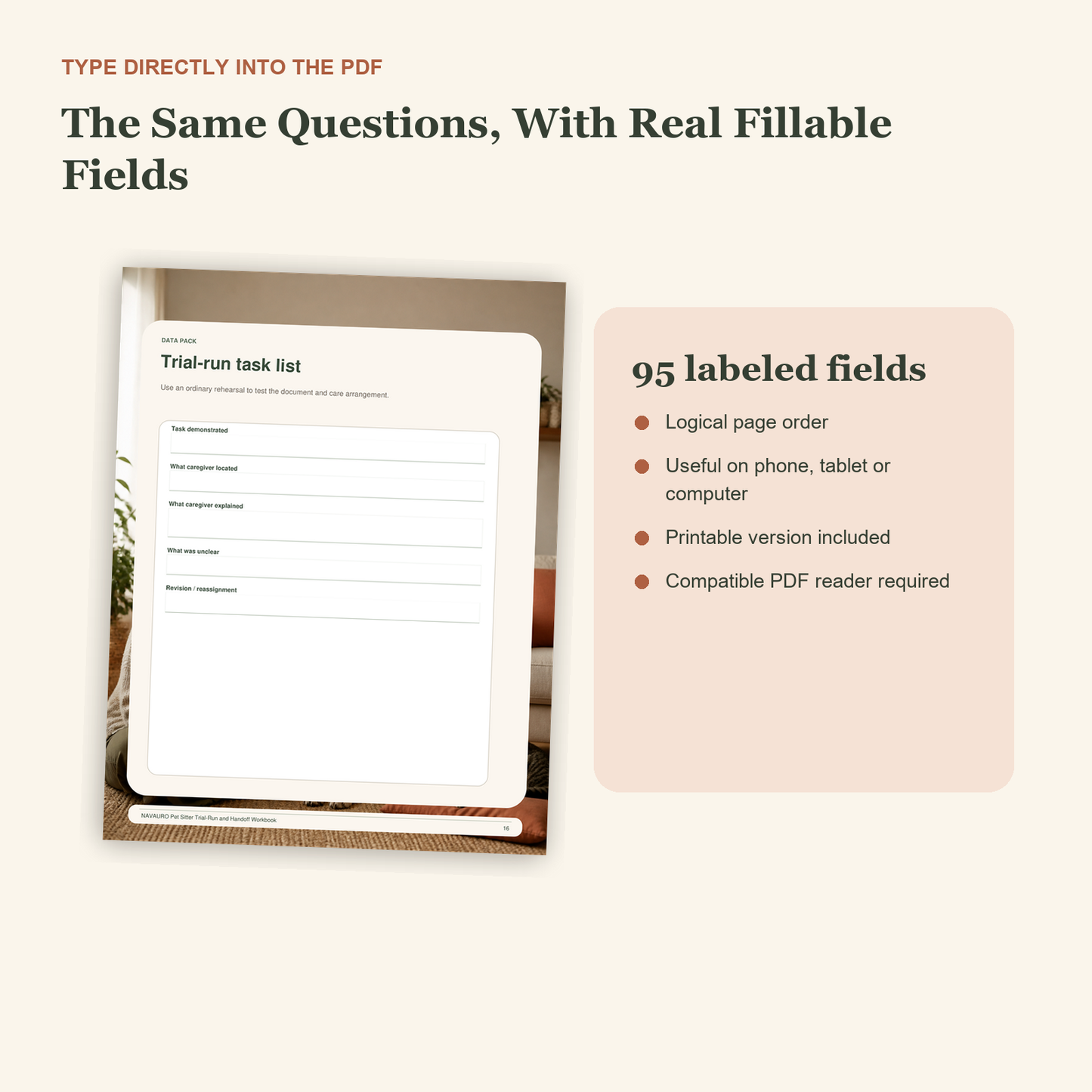 Pet Sitter Trial-Run & Handoff Workbook | Printable & Fillable PDF