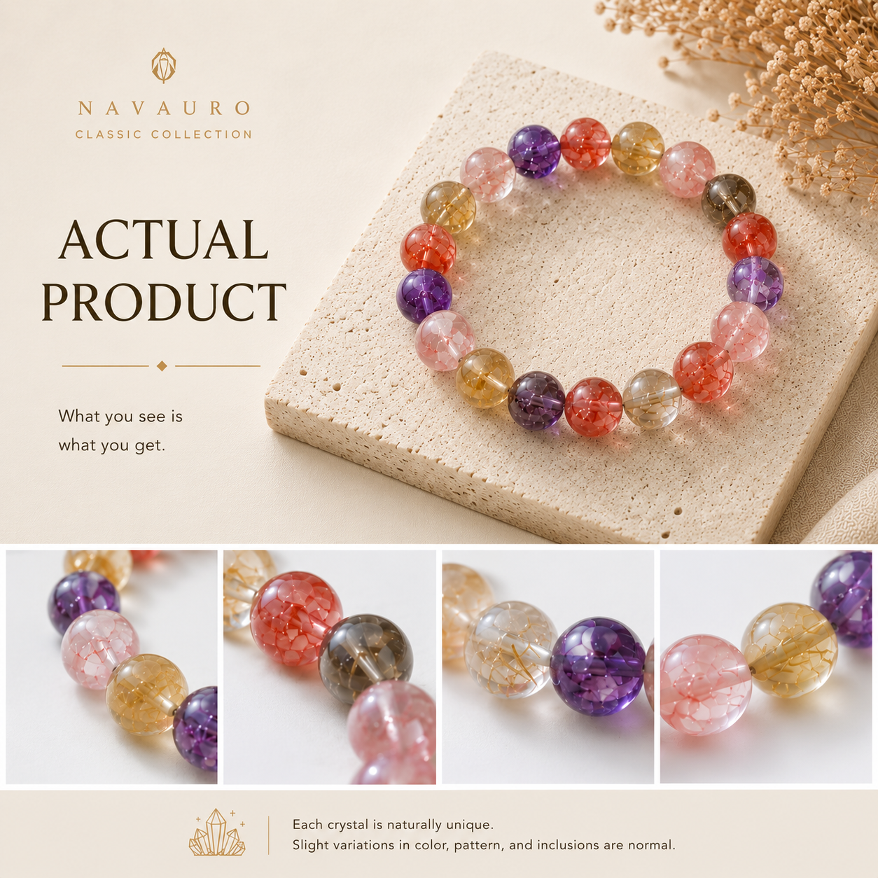 Natural Multicolor Quartz Bracelet | Genuine Crystal Beaded Bracelet