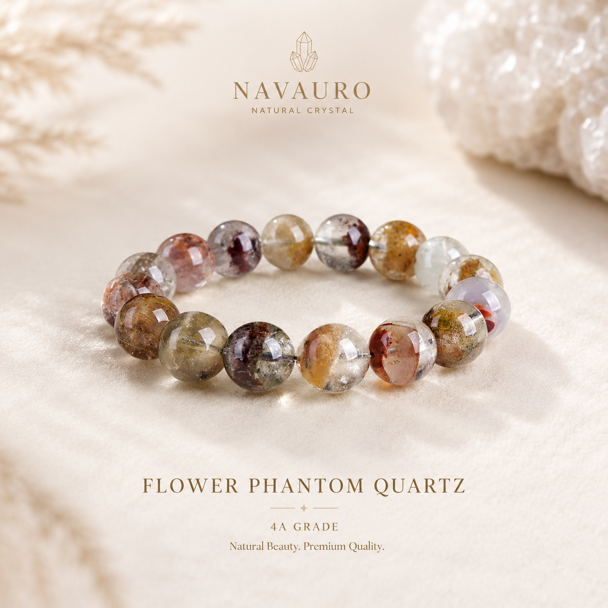 Flower Phantom Quartz Bracelet | 4A–7A Grade Natural Crystal | NAVAURO Signature Collection