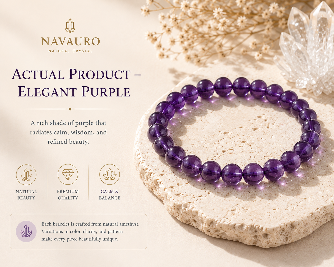 Natural Amethyst Crystal Bracelet – actual product view