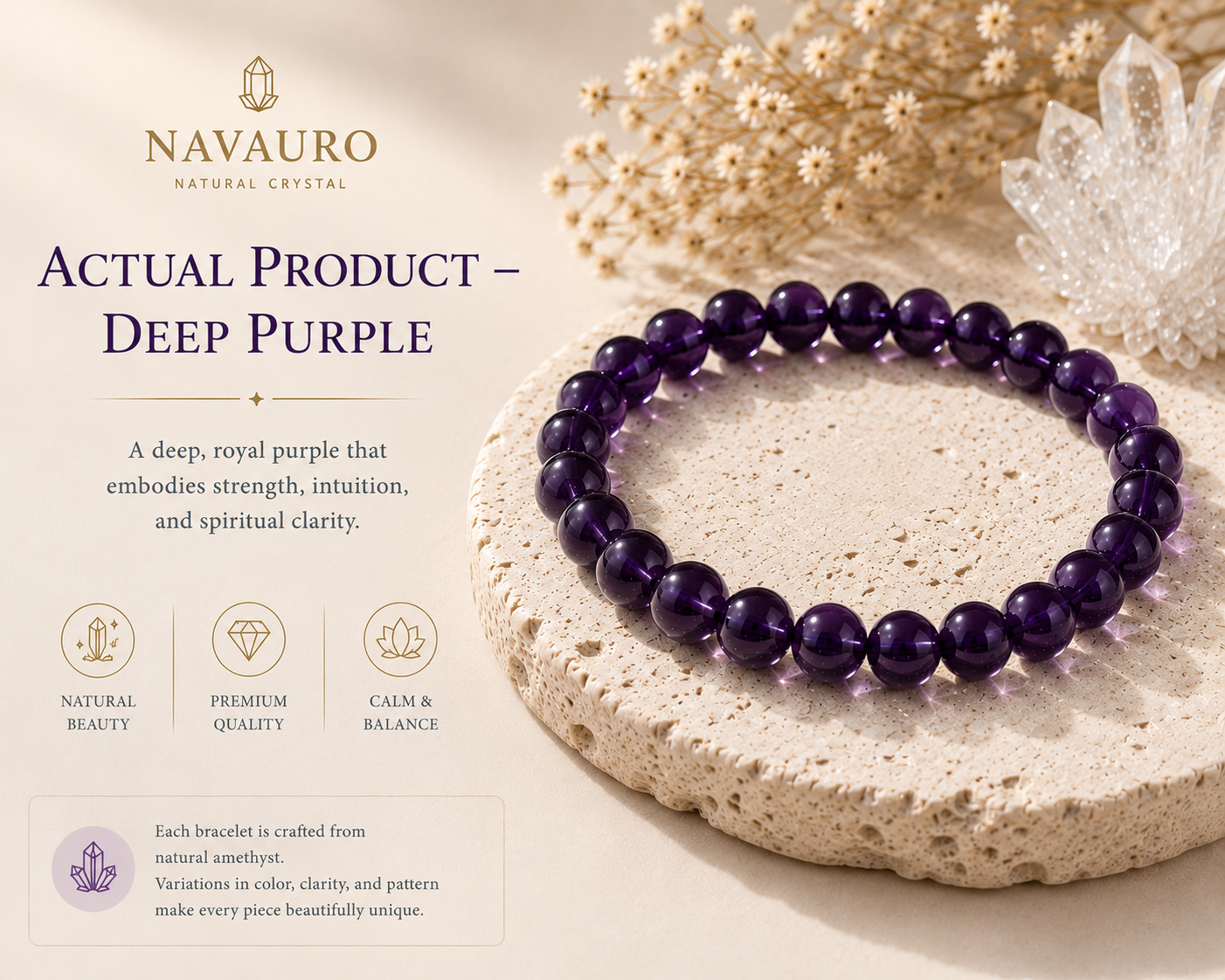 Natural Amethyst Crystal Bracelet – actual product view