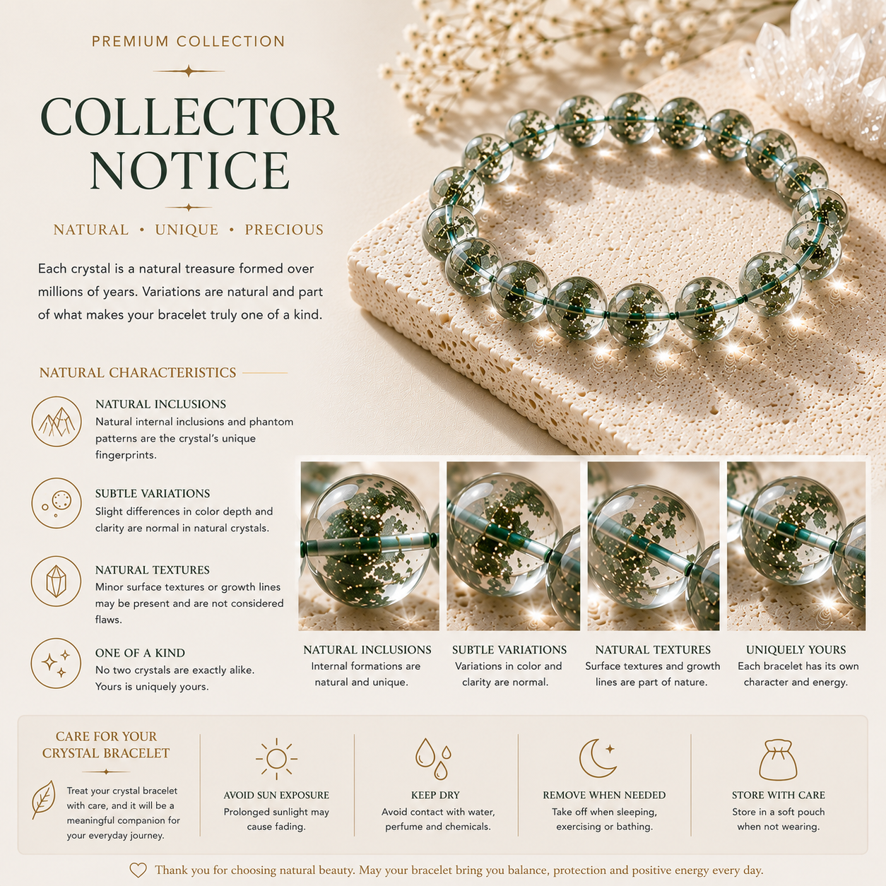 Transparent Green Phantom Quartz Bracelet | Premium Natural Crystal | NAVAURO