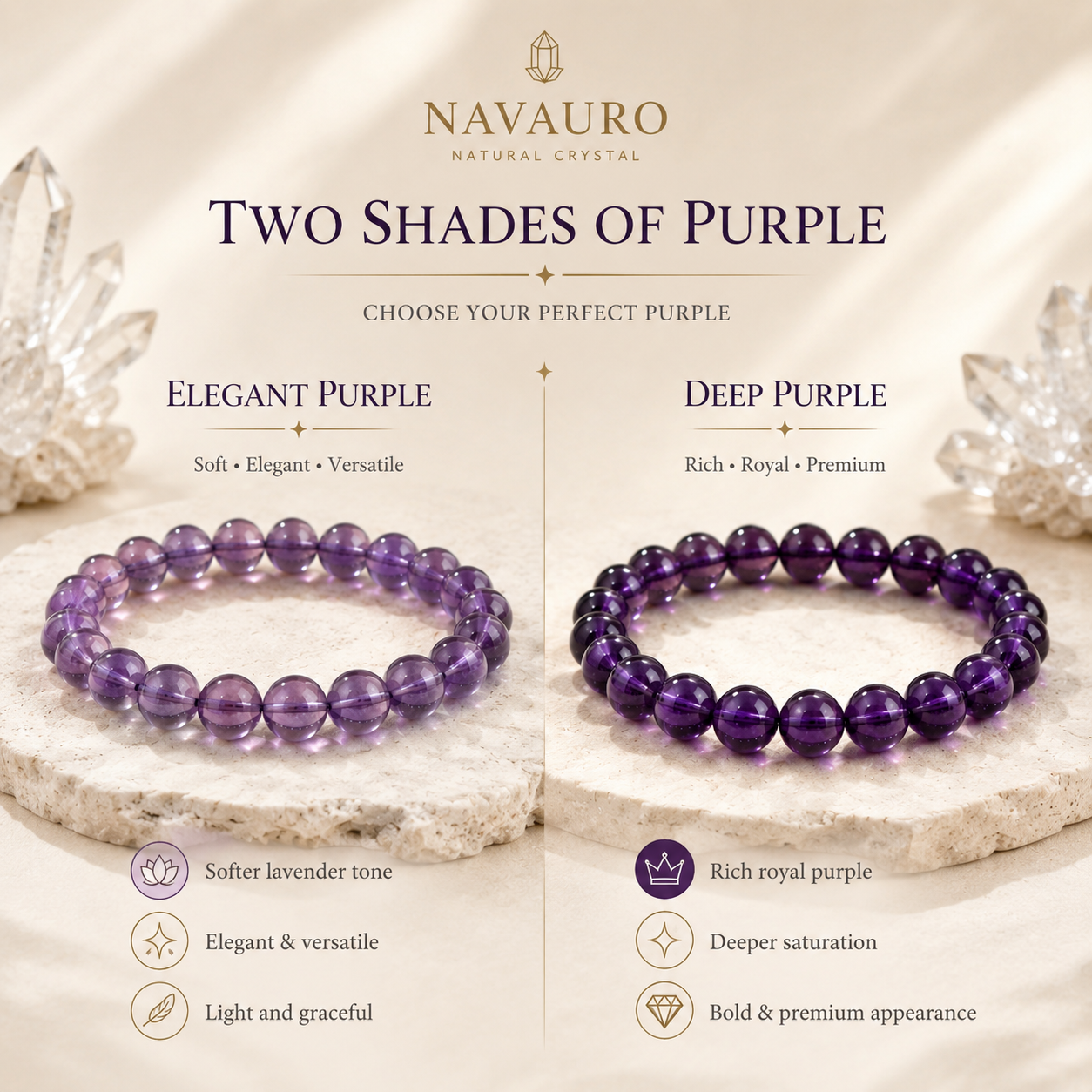 Natural Amethyst Crystal Bracelet – design and colour comparison
