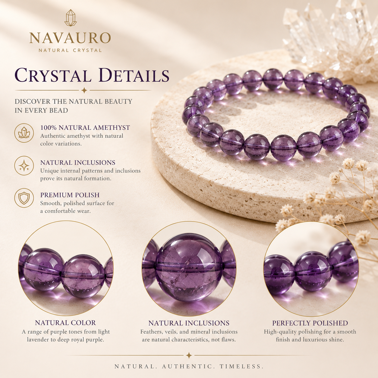Natural Amethyst Crystal Bracelet – natural crystal details