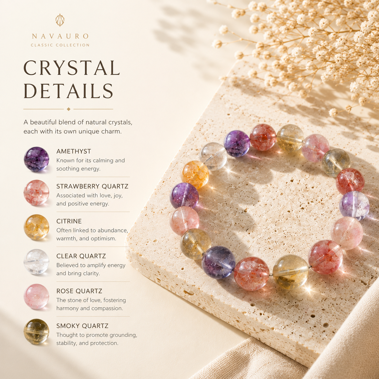 Natural Multicolor Quartz Bracelet | Genuine Crystal Beaded Bracelet