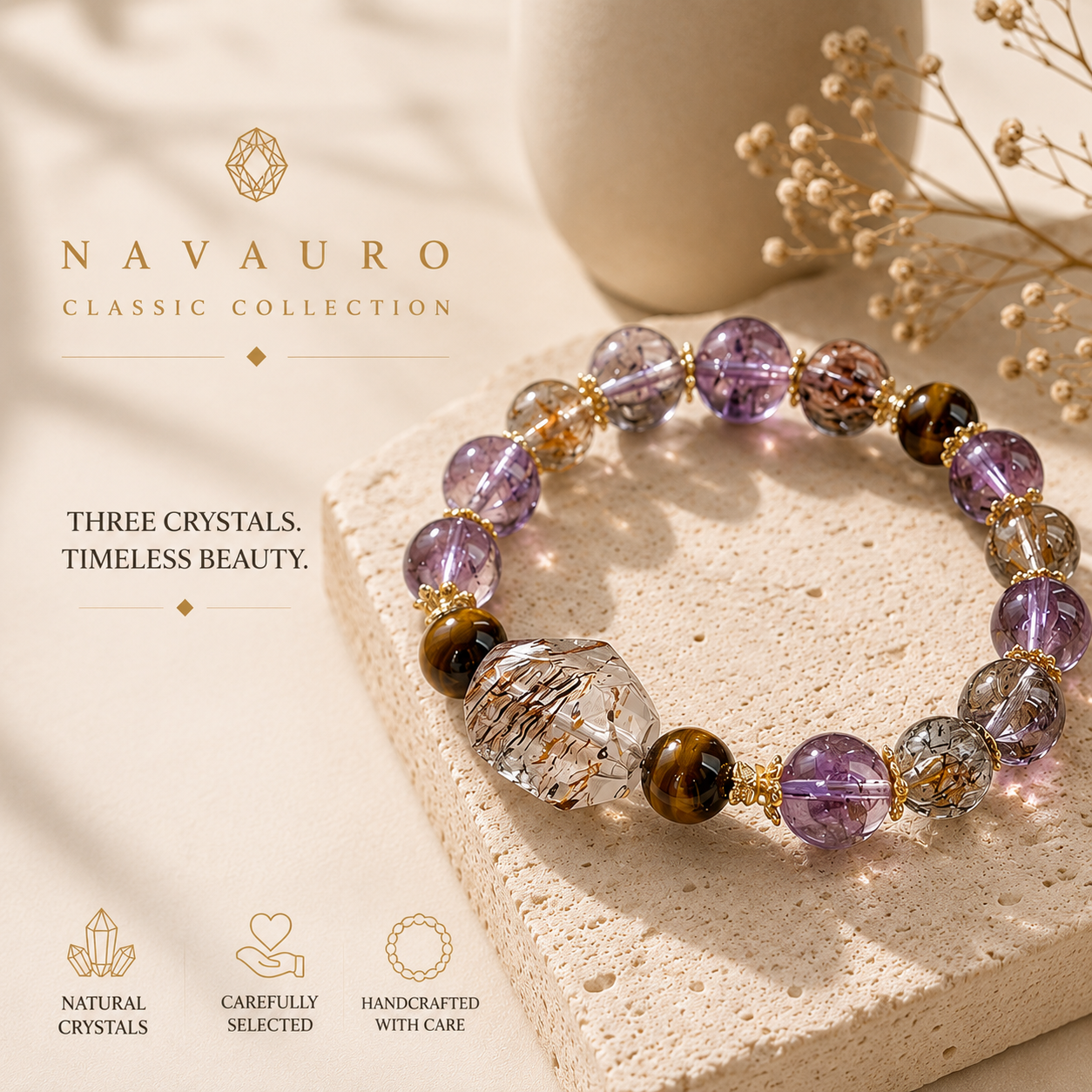 Natural Amethyst Bracelet with Black Gold Super Seven & Tiger Eye