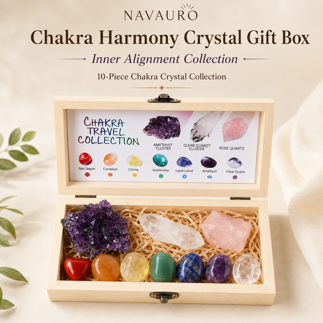 7 Chakra crystal gift box with ten natural stones