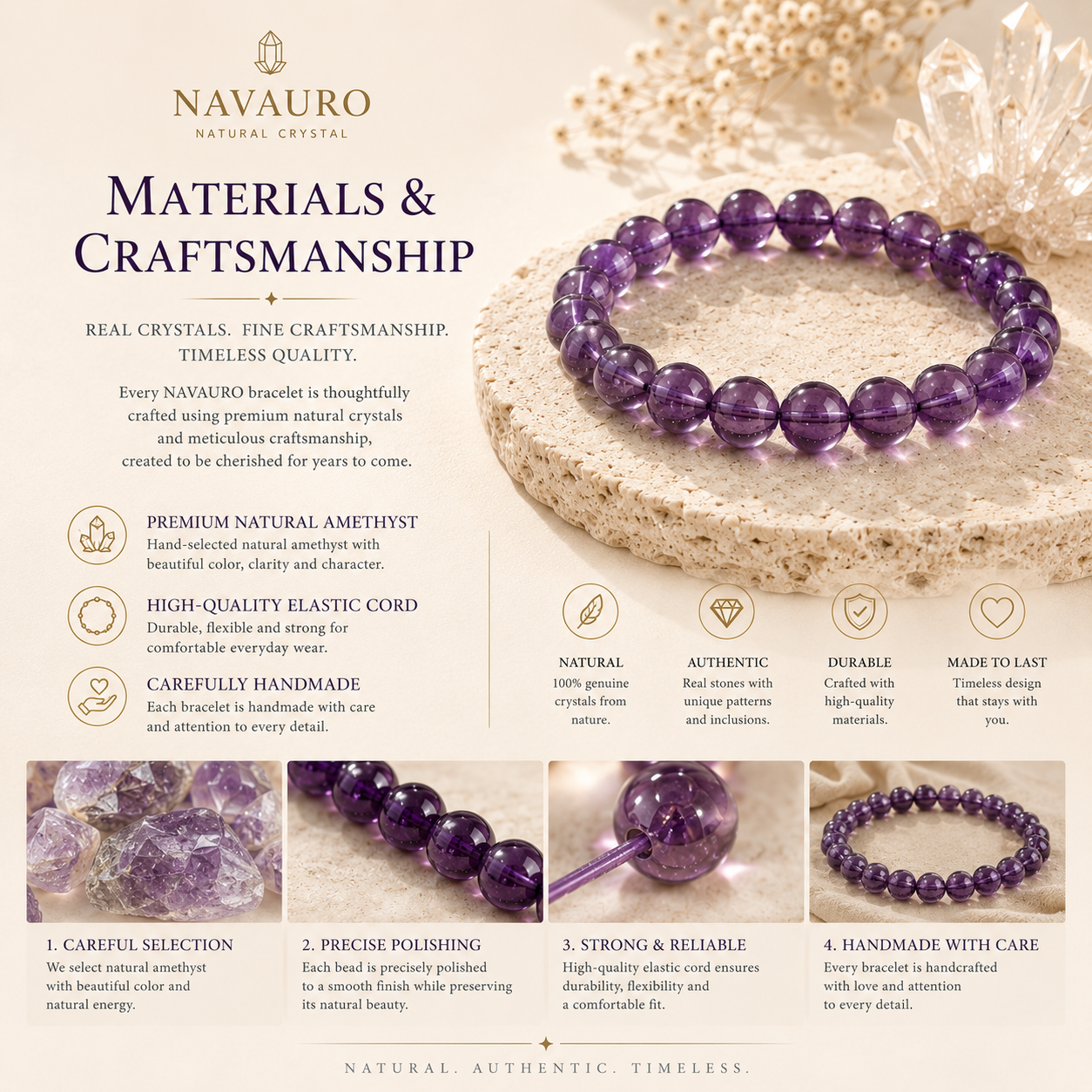 Natural Amethyst Crystal Bracelet – materials and craftsmanship