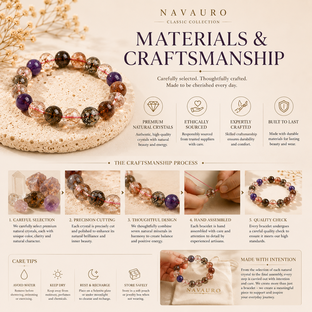 Natural Super Seven Crystal Bracelet with Certificate – 8–12 mm