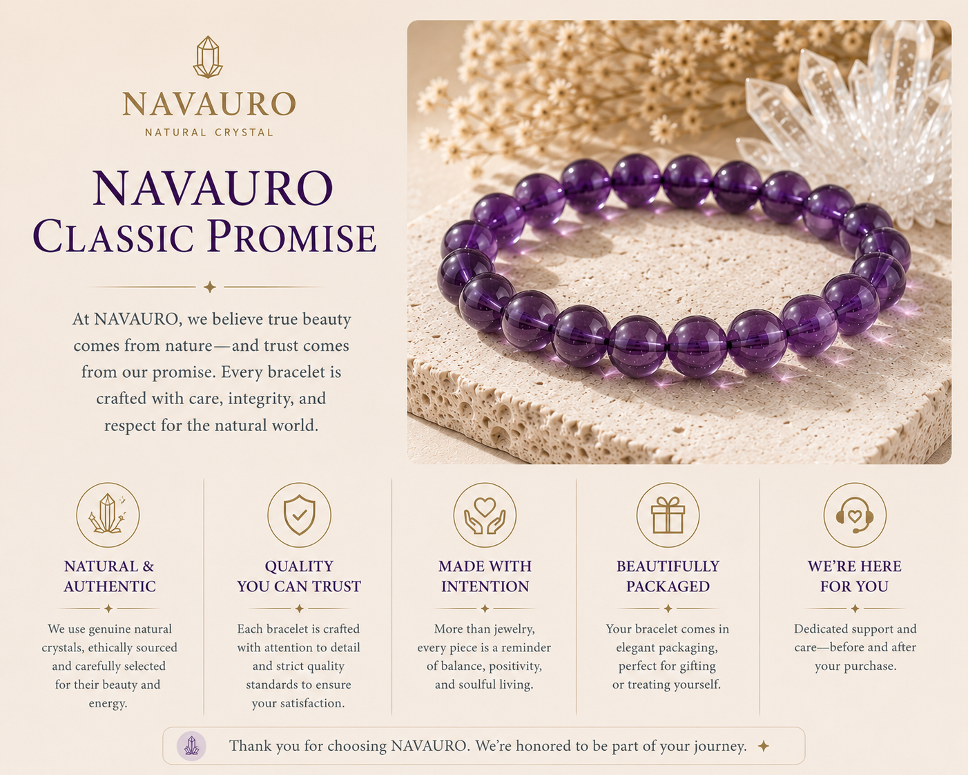 Natural Amethyst Crystal Bracelet – NAVAURO quality promise