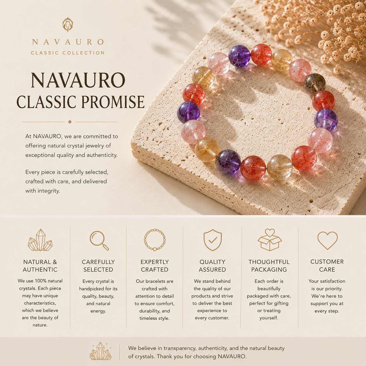 Natural Multicolor Quartz Bracelet | Genuine Crystal Beaded Bracelet