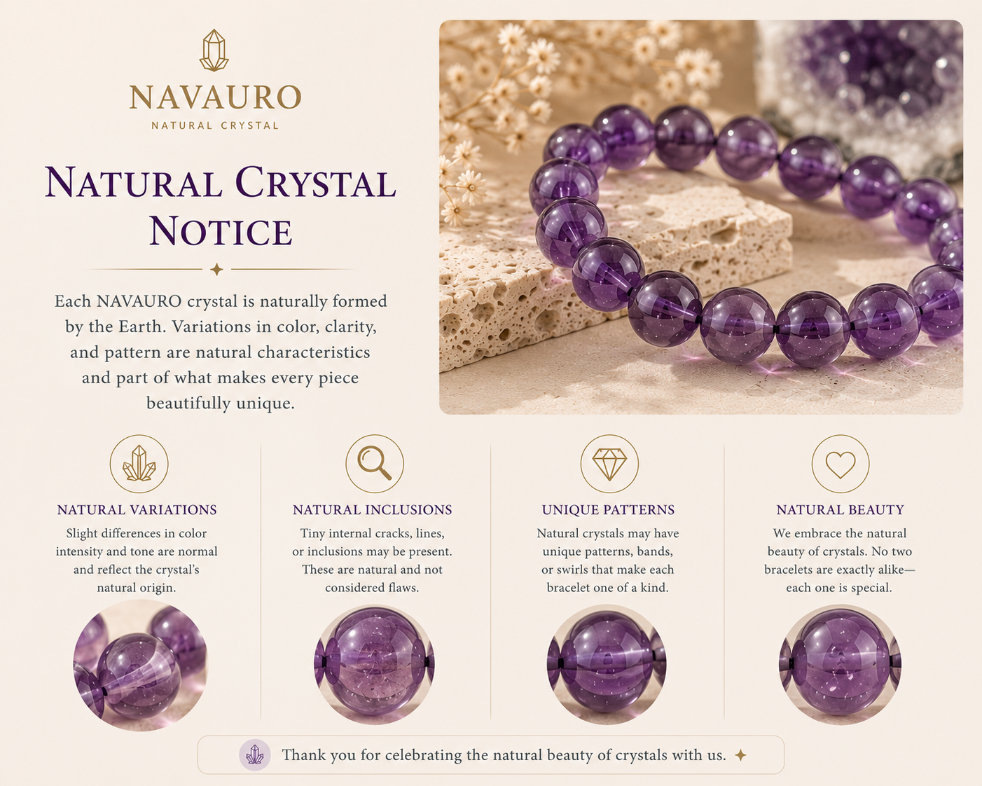 Natural Amethyst Crystal Bracelet – natural crystal variation notice