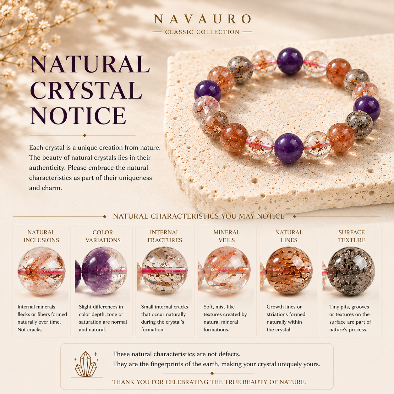 Natural Super Seven Crystal Bracelet with Certificate – 8–12 mm