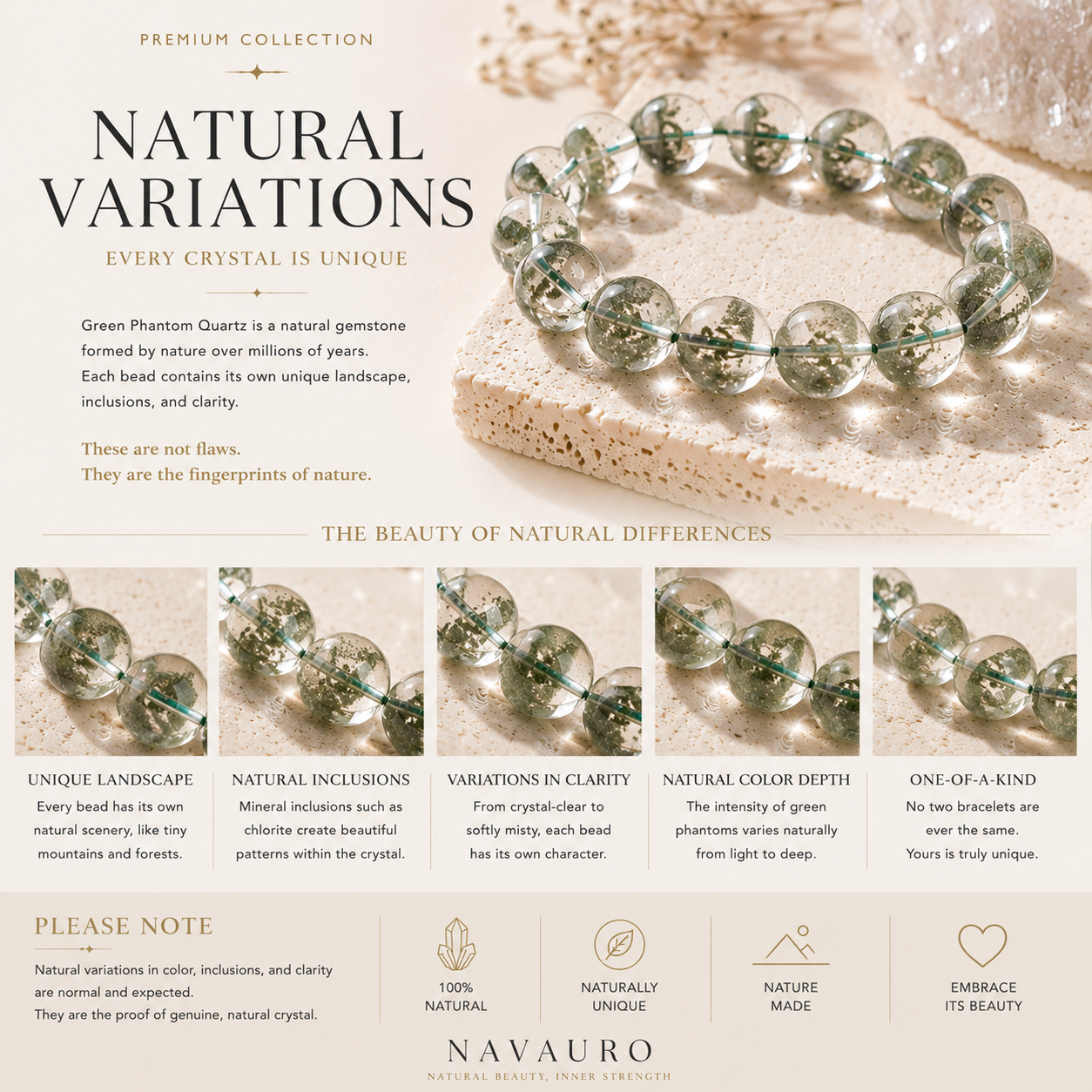 Transparent Green Phantom Quartz Bracelet | Premium Natural Crystal | NAVAURO