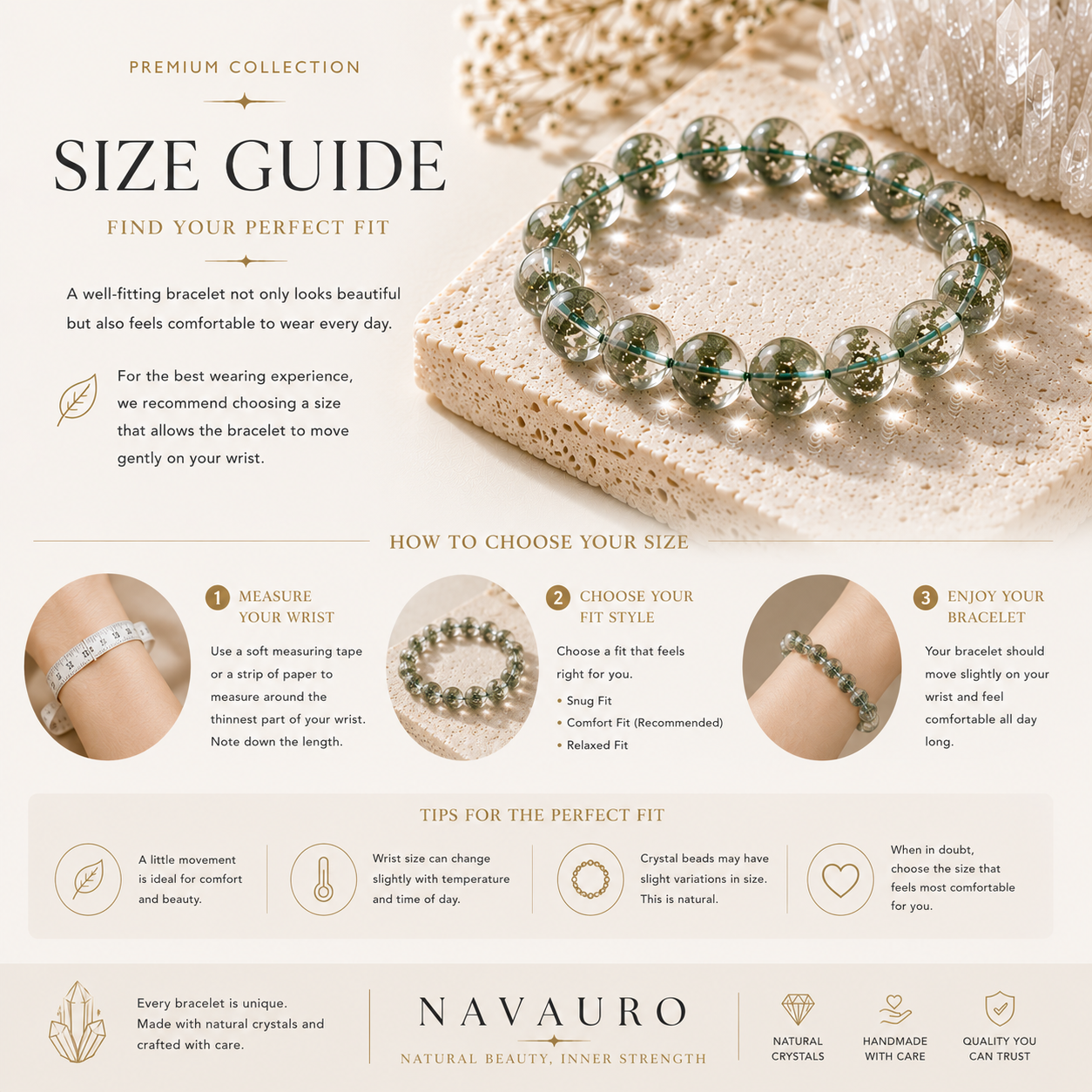 Transparent Green Phantom Quartz Bracelet | Premium Natural Crystal | NAVAURO
