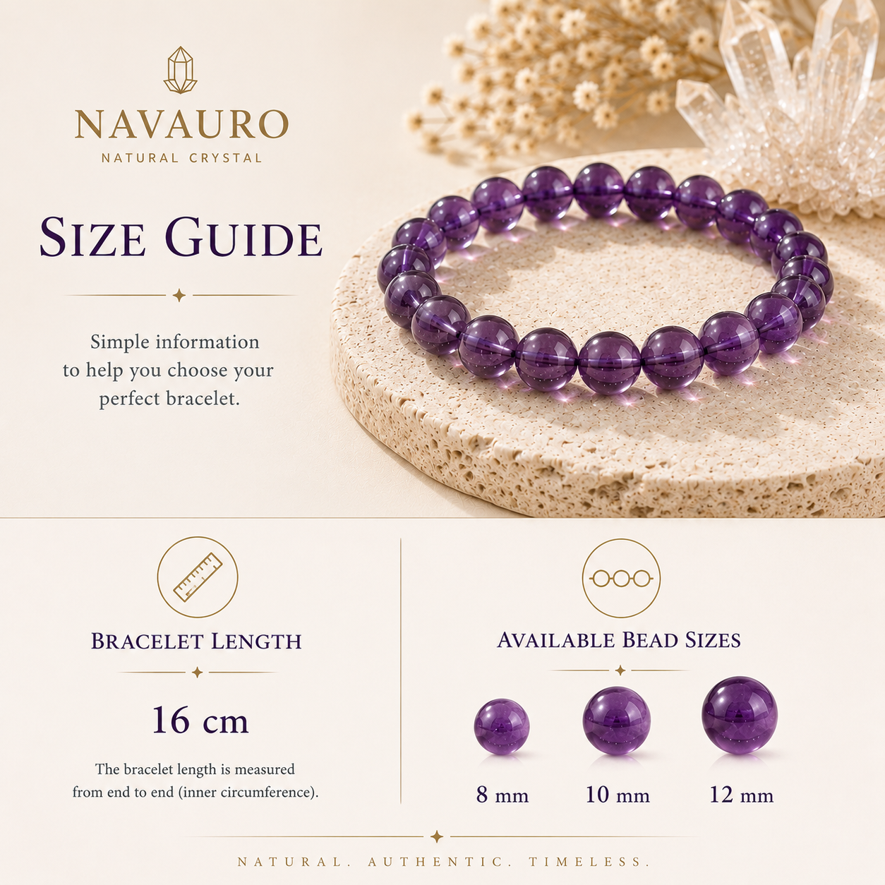 Natural Amethyst Crystal Bracelet – size and fit guide