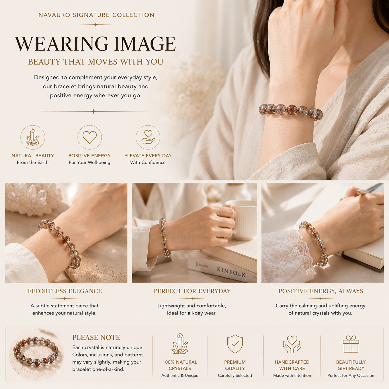 Flower Phantom Quartz Bracelet | 4A–7A Grade Natural Crystal | NAVAURO Signature Collection