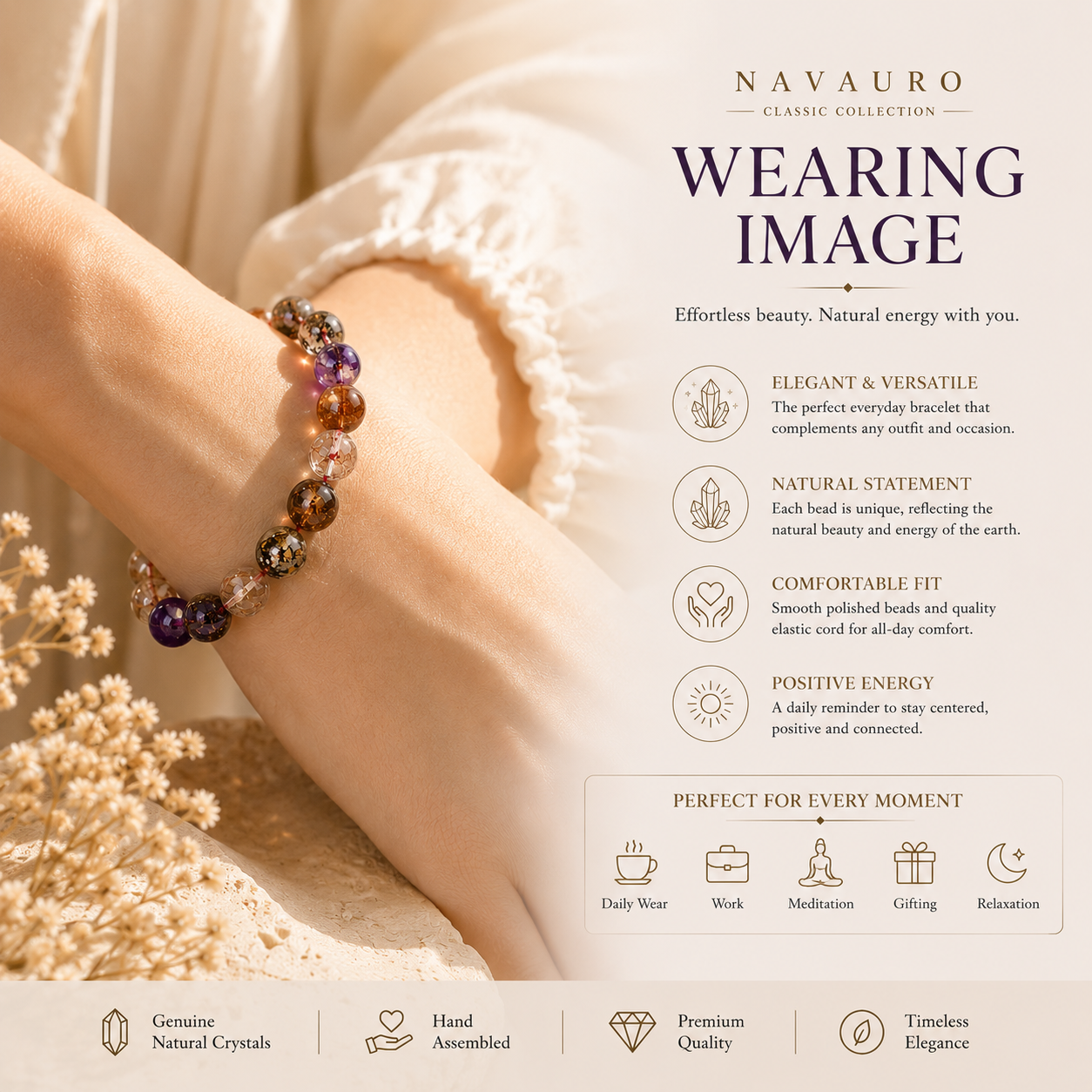 Natural Super Seven Crystal Bracelet with Certificate – 8–12 mm