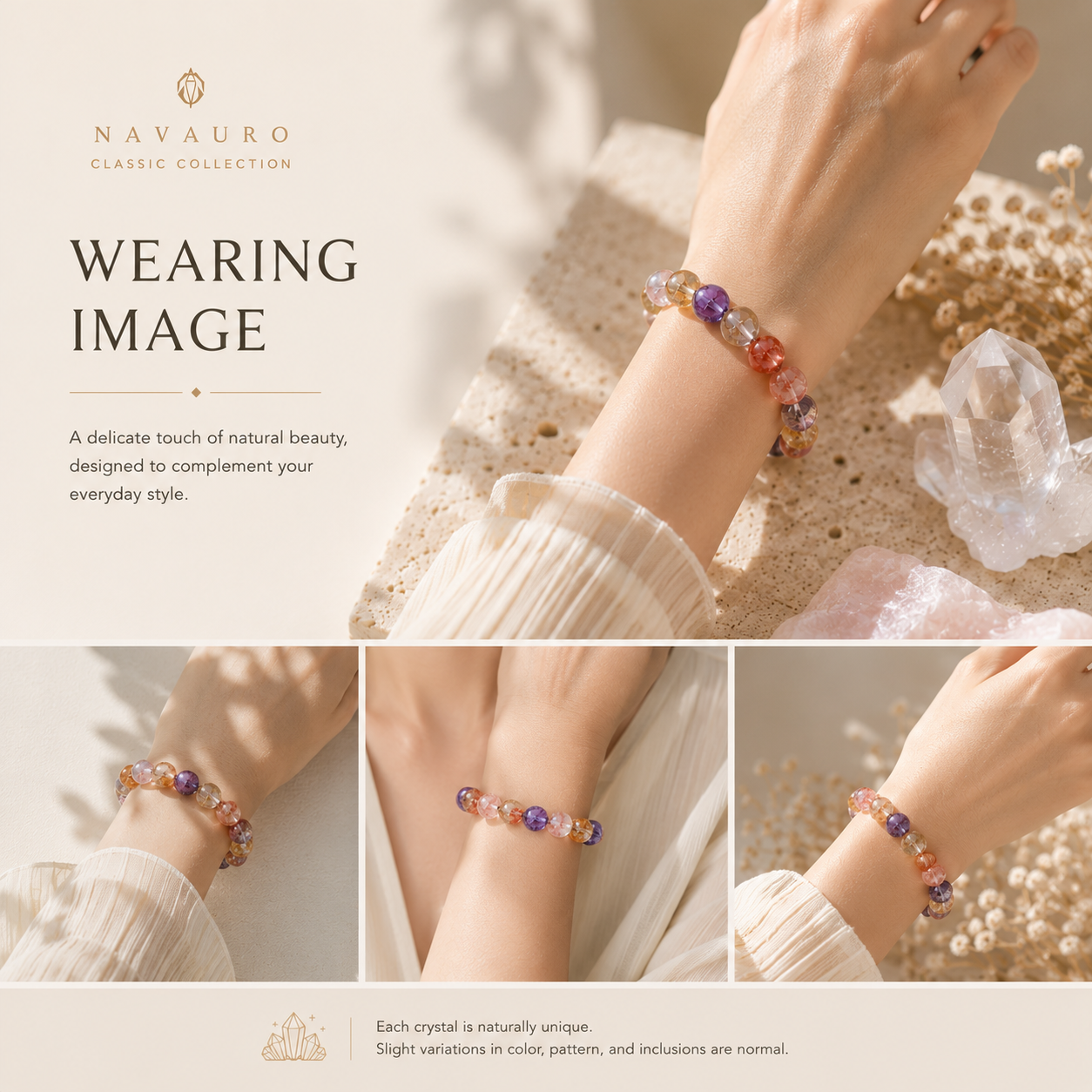 Natural Multicolor Quartz Bracelet | Genuine Crystal Beaded Bracelet