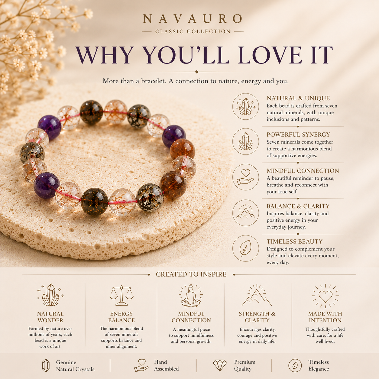 Natural Super Seven Crystal Bracelet with Certificate – 8–12 mm