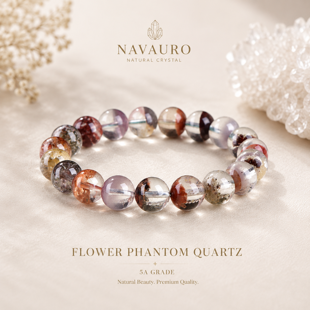 Flower Phantom Quartz Bracelet | 4A–7A Grade Natural Crystal | NAVAURO Signature Collection