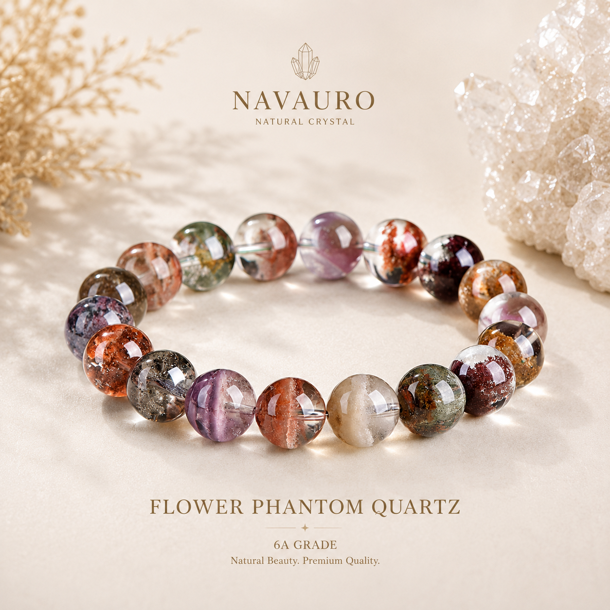 Flower Phantom Quartz Bracelet | 4A–7A Grade Natural Crystal | NAVAURO Signature Collection