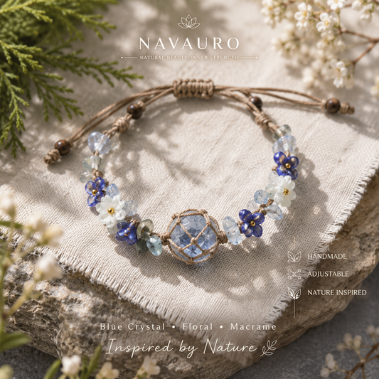 Blue Crystal Floral Macramé Bracelet