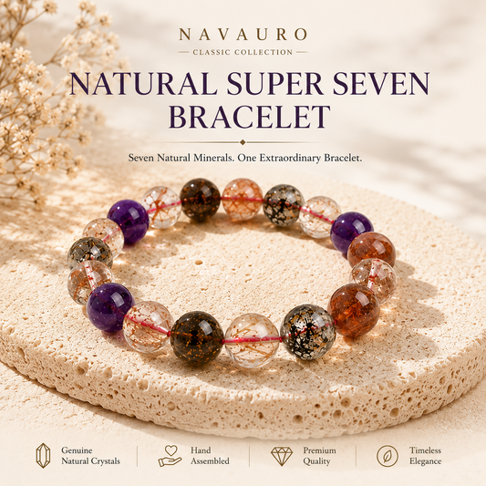Natural Super Seven Crystal Bracelet with Certificate – 8–12 mm