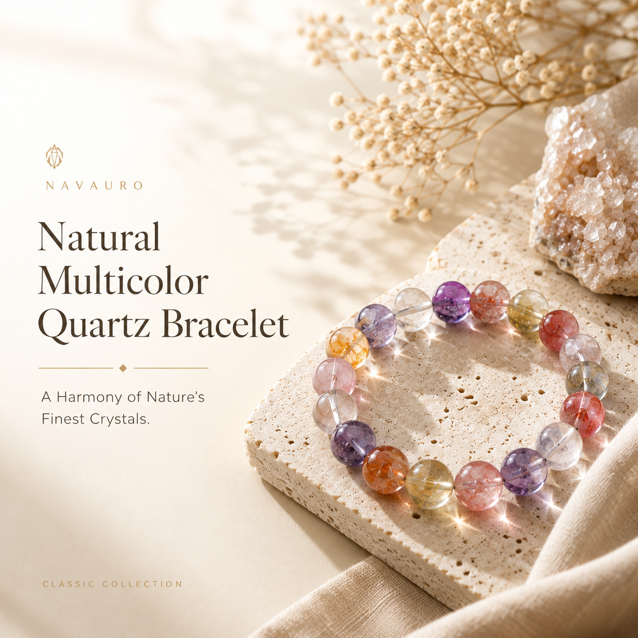 Natural Multicolor Quartz Bracelet | Genuine Crystal Beaded Bracelet