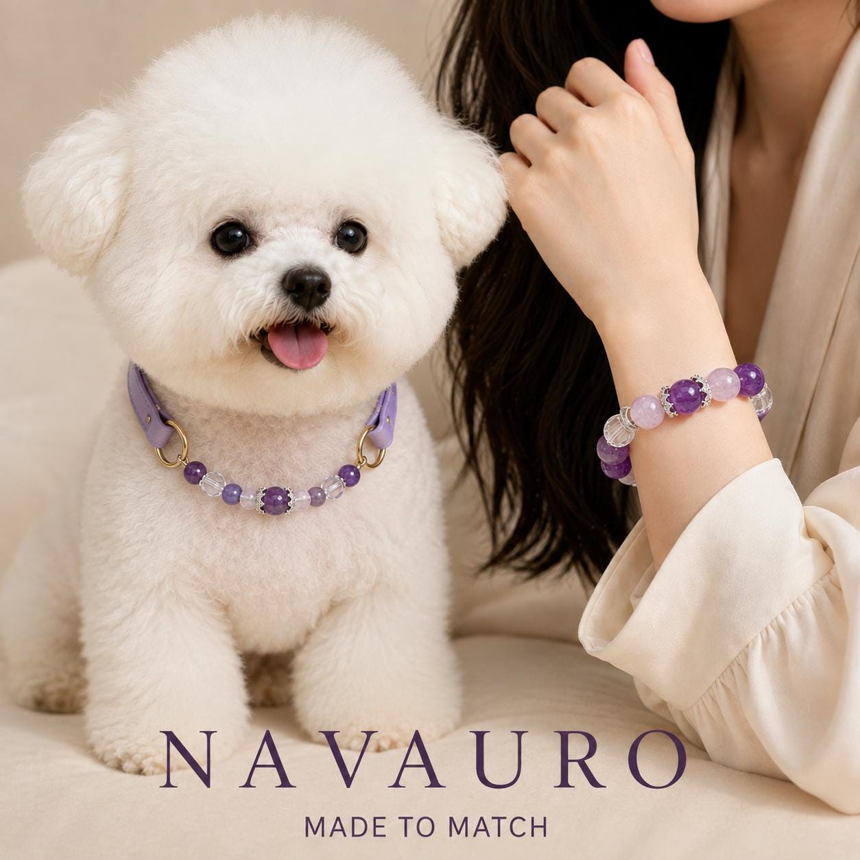 Matching Dog Collar & Owner Bracelet Set – Purple Ziding | Crystal Pet Jewelry — Etsy designed image 2