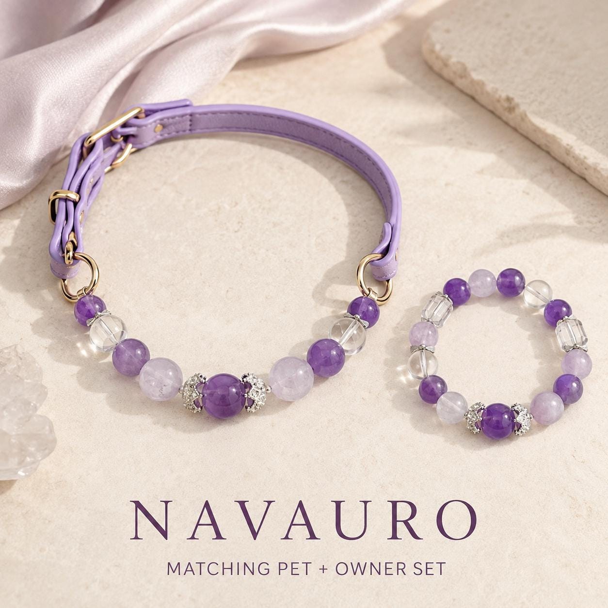 Matching Dog Collar & Owner Bracelet Set – Purple Ziding | Crystal Pet Jewelry — Etsy designed image 1