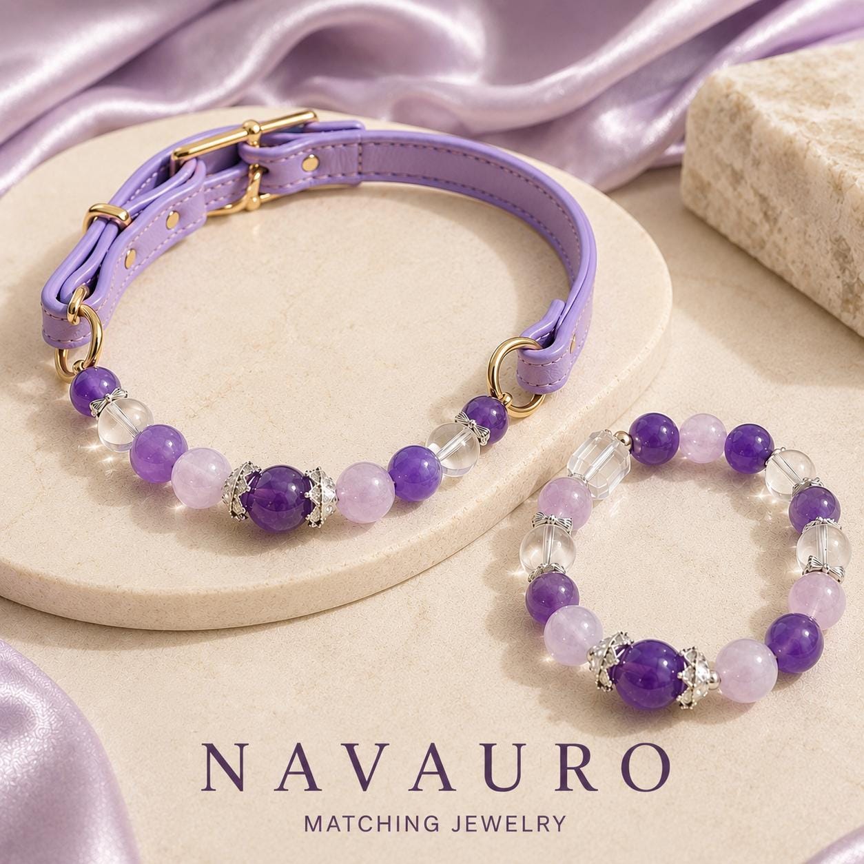 Matching Dog Collar & Owner Bracelet Set – Purple Ziding | Crystal Pet Jewelry — Etsy designed image 10