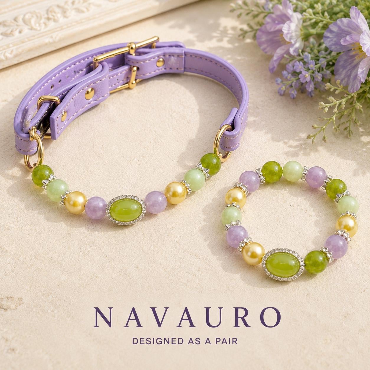 Matching Dog Collar & Owner Bracelet Set – Monet Garden Crystal Jewelry — Etsy designed image 4