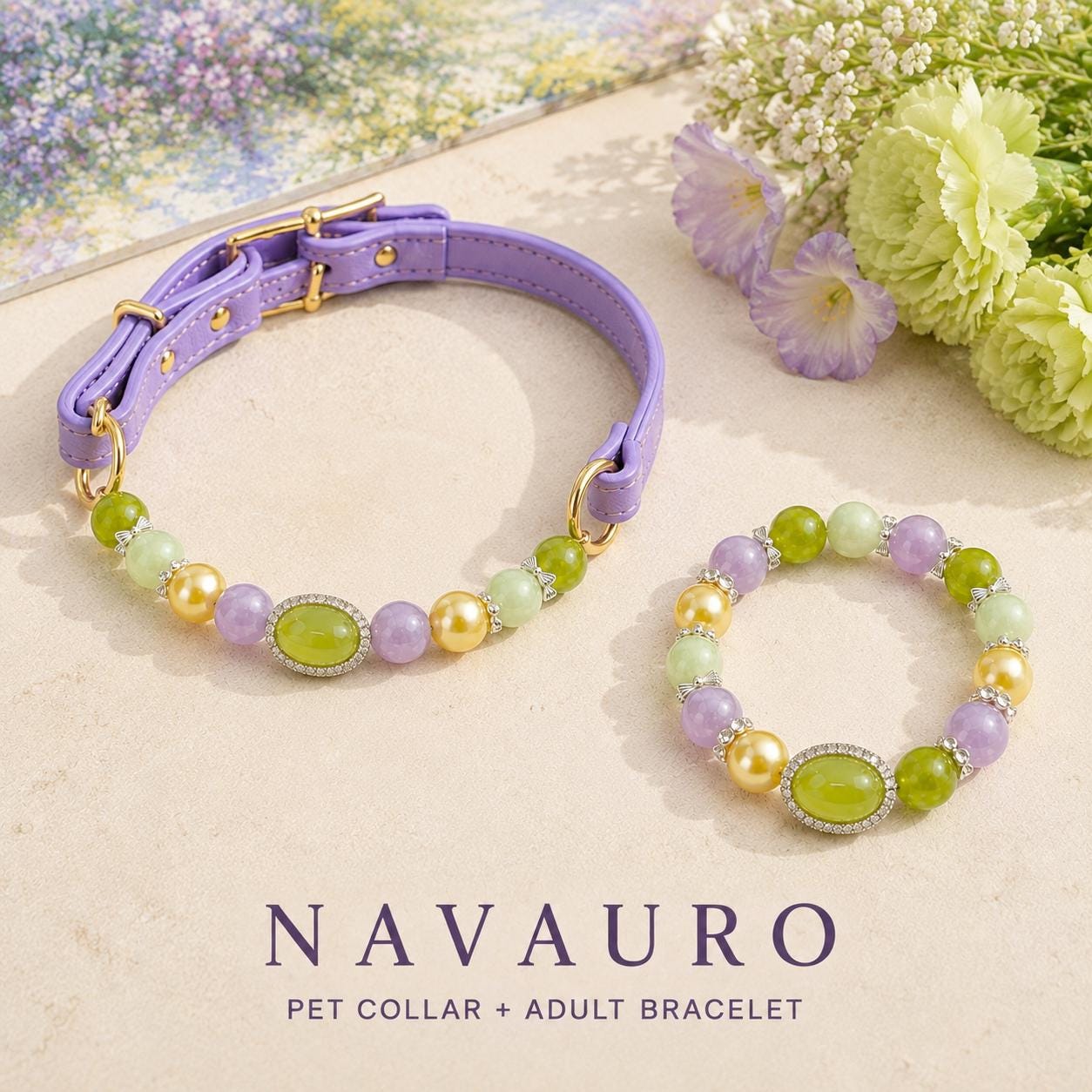 Matching Dog Collar & Owner Bracelet Set – Monet Garden Crystal Jewelry — Etsy designed image 5