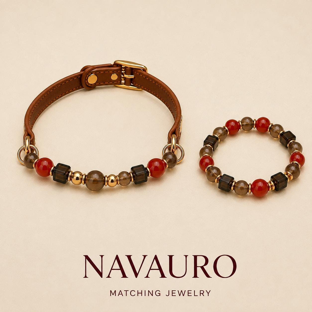 NAVAURO Crimson Crystal Fortune matching pet collar and owner bracelet set — Etsy designed image 10
