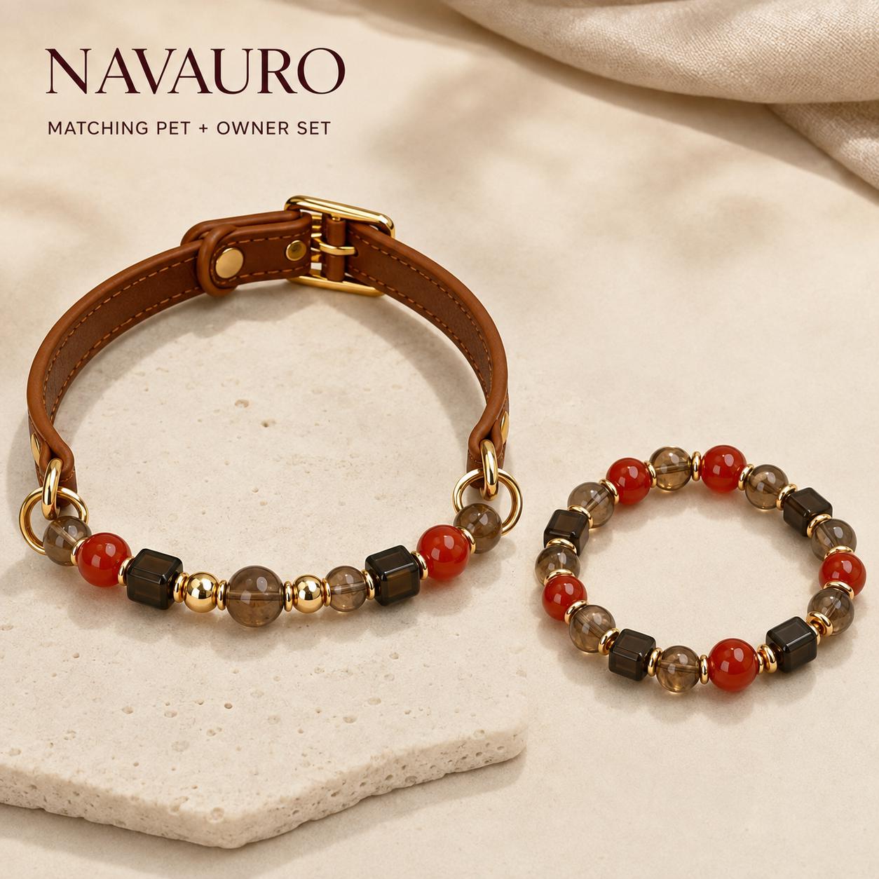 NAVAURO Crimson Crystal Fortune matching pet collar and owner bracelet set — Etsy designed image 1