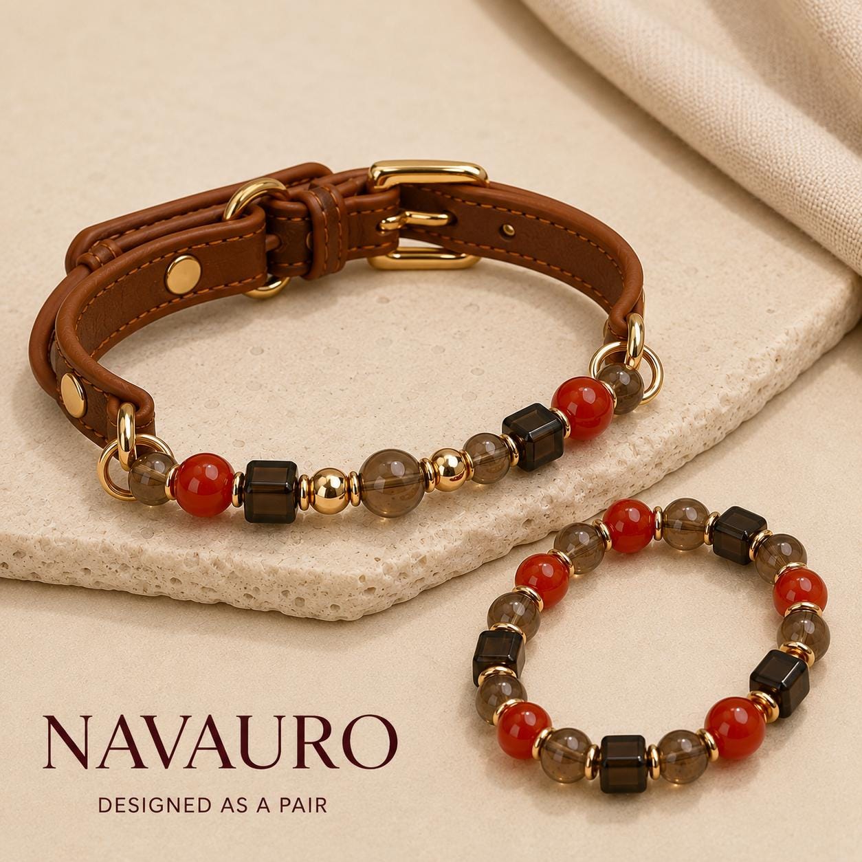 NAVAURO Crimson Crystal Fortune matching pet collar and owner bracelet set — Etsy designed image 3