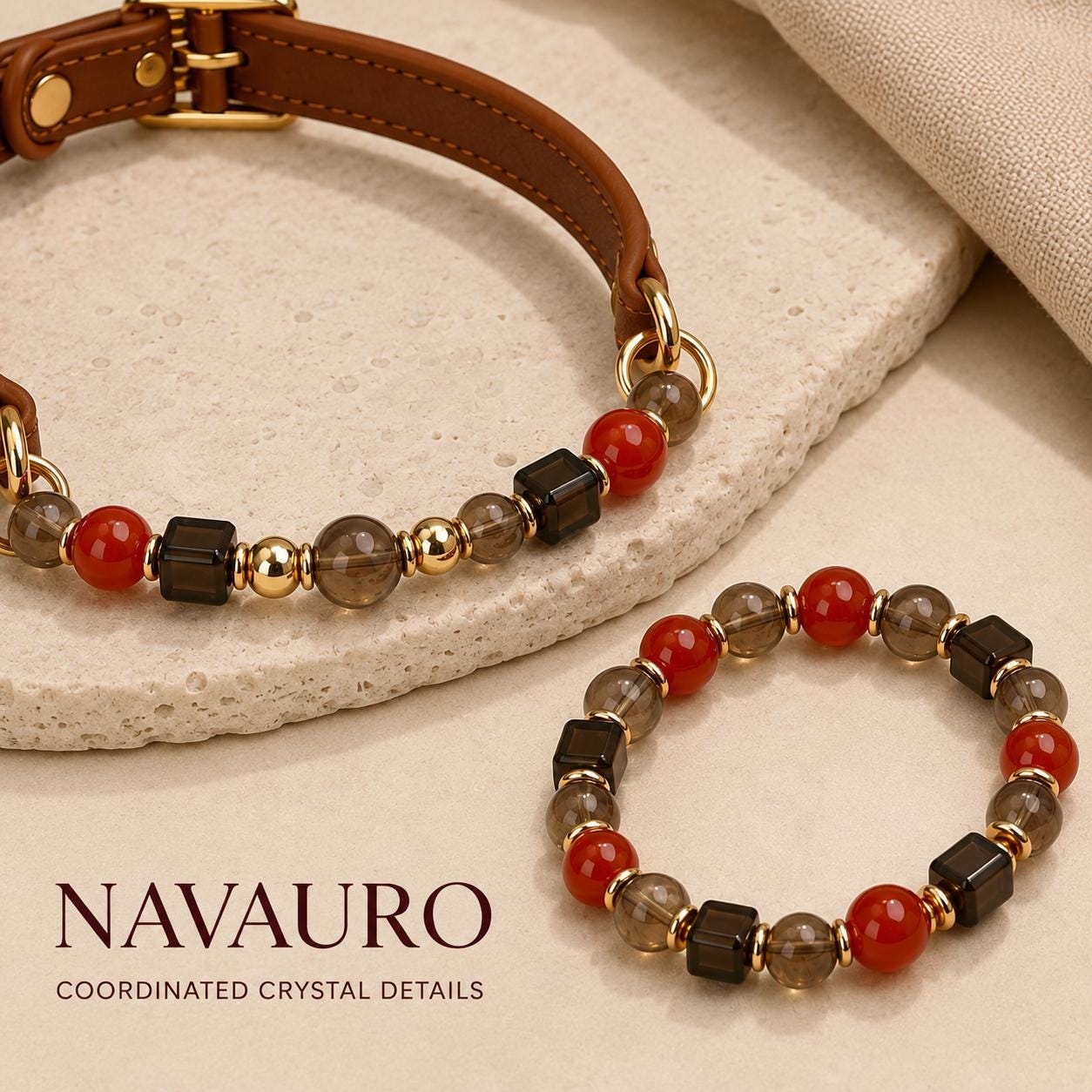 NAVAURO Crimson Crystal Fortune matching pet collar and owner bracelet set — Etsy designed image 4