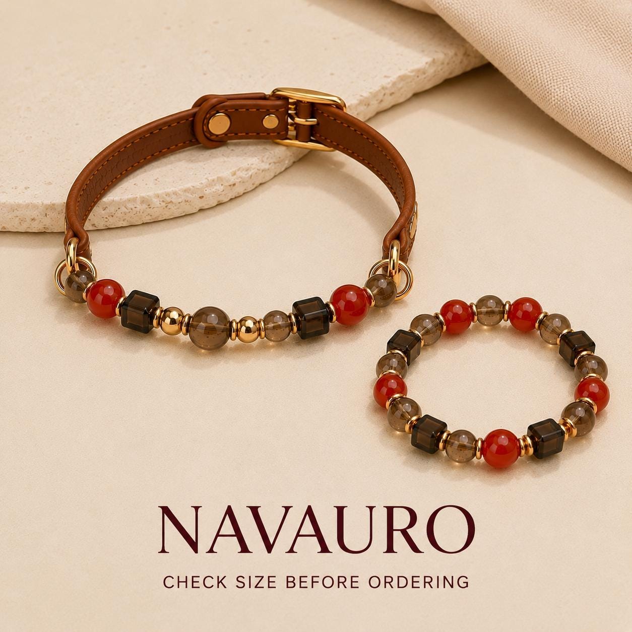 NAVAURO Crimson Crystal Fortune matching pet collar and owner bracelet set — Etsy designed image 7