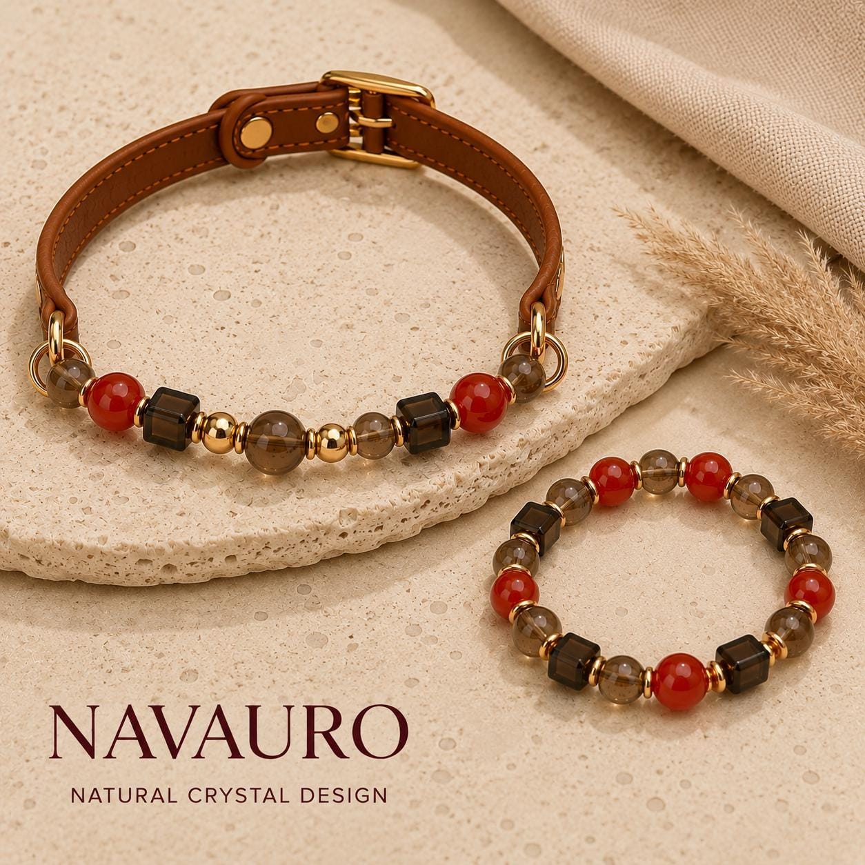 NAVAURO Crimson Crystal Fortune matching pet collar and owner bracelet set — Etsy designed image 6