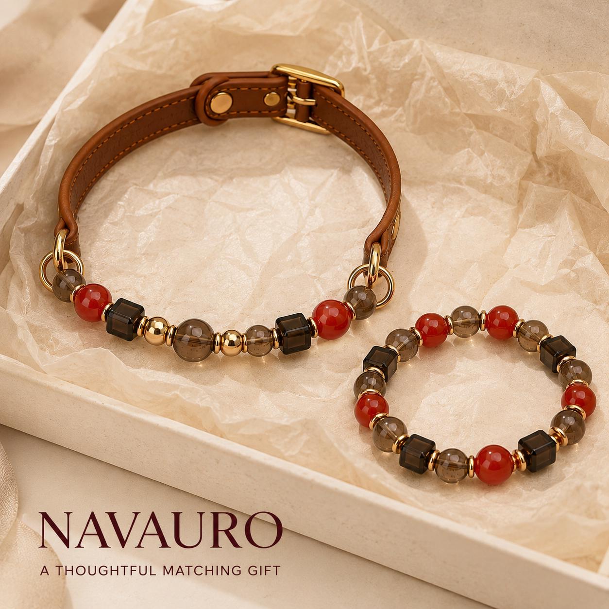NAVAURO Crimson Crystal Fortune matching pet collar and owner bracelet set — Etsy designed image 8
