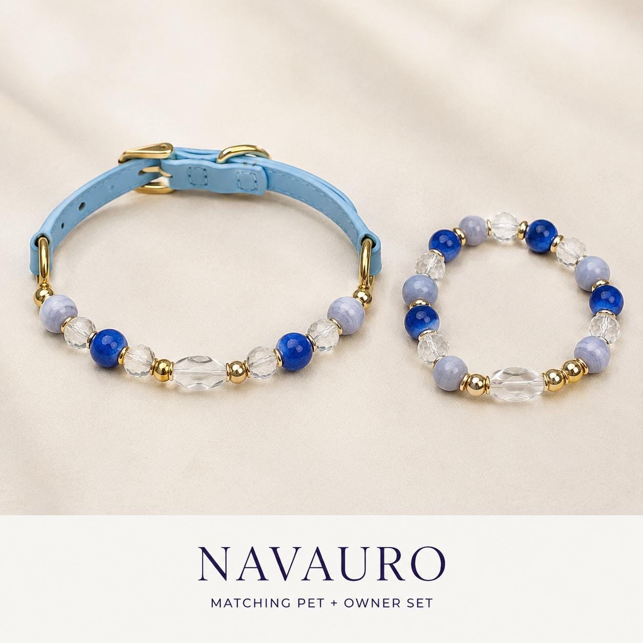 Matching Dog Collar & Owner Bracelet Set – Cloud Crystal Blue Isle | Crystal Pet Jewelry — Etsy designed image 2