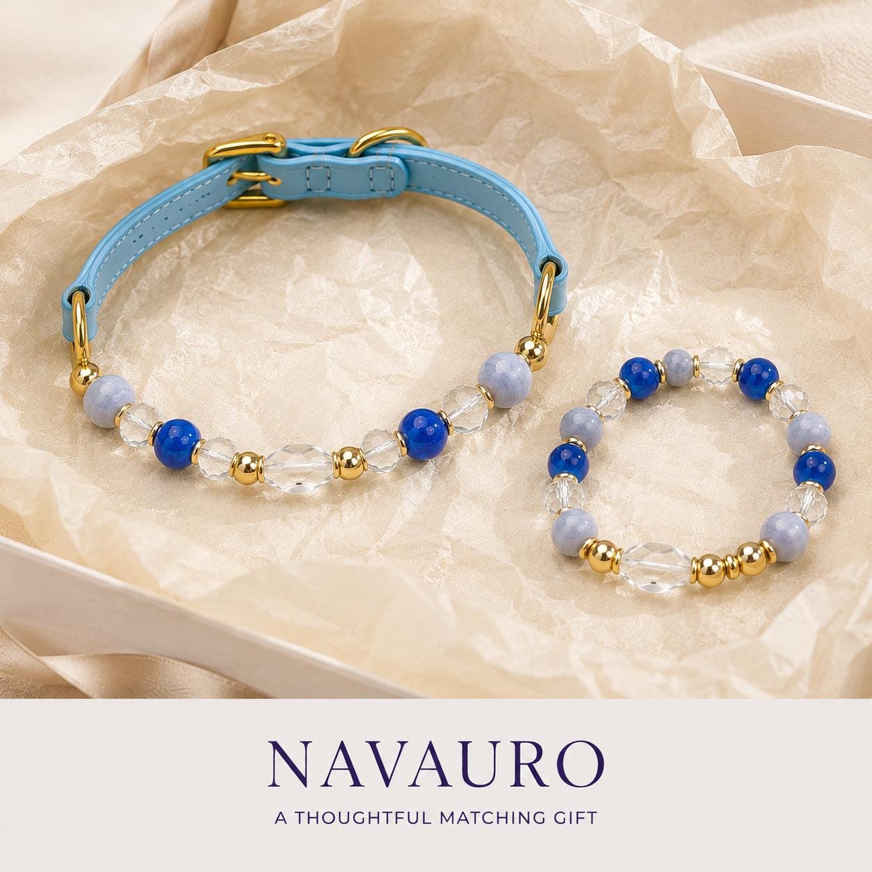 Matching Dog Collar & Owner Bracelet Set – Cloud Crystal Blue Isle | Crystal Pet Jewelry — Etsy designed image 6