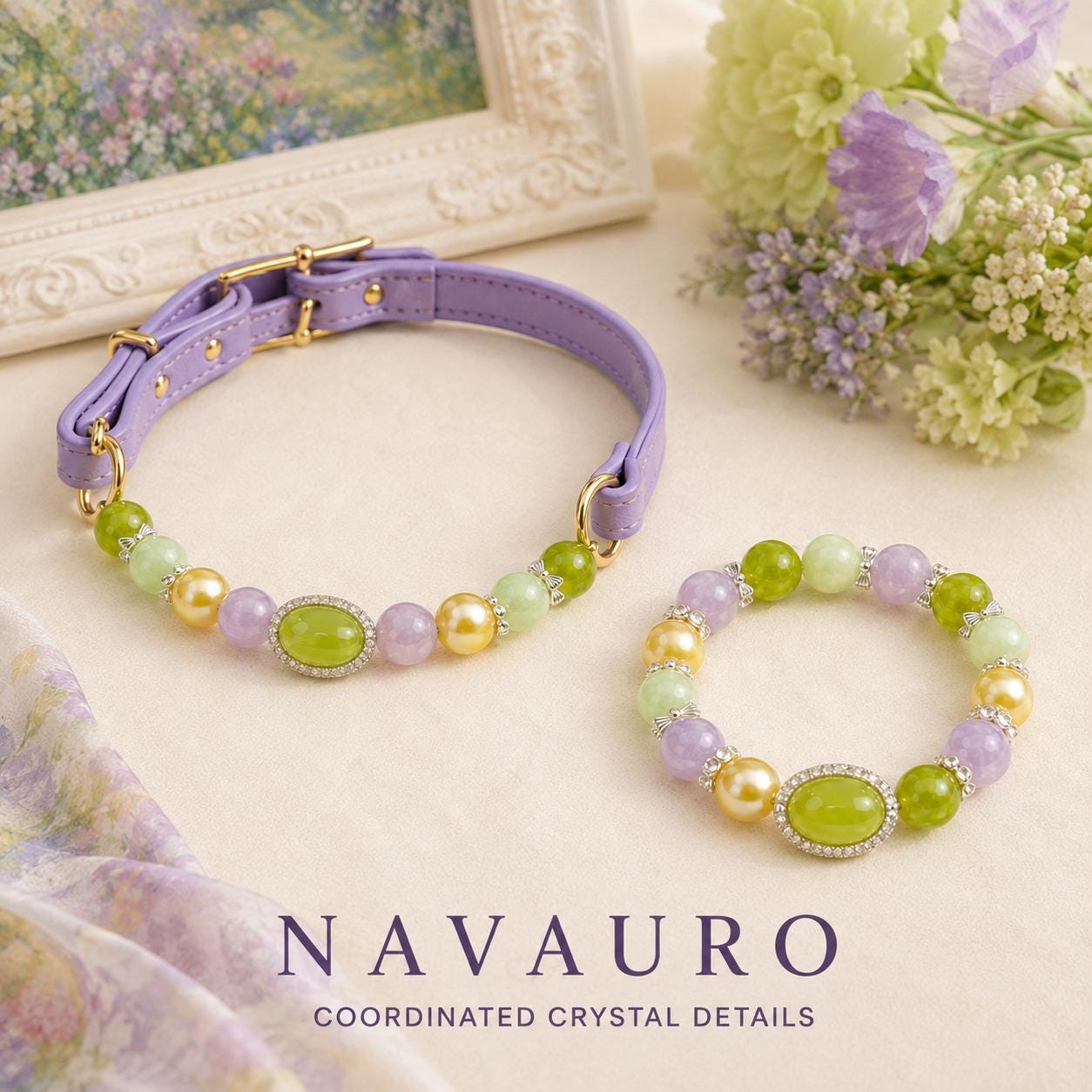 Matching Dog Collar & Owner Bracelet Set – Monet Garden Crystal Jewelry — Etsy designed image 2