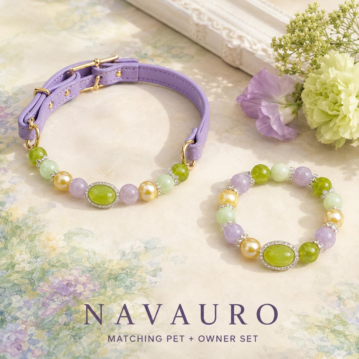 Matching Dog Collar & Owner Bracelet Set – Monet Garden Crystal Jewelry — Etsy designed image 1