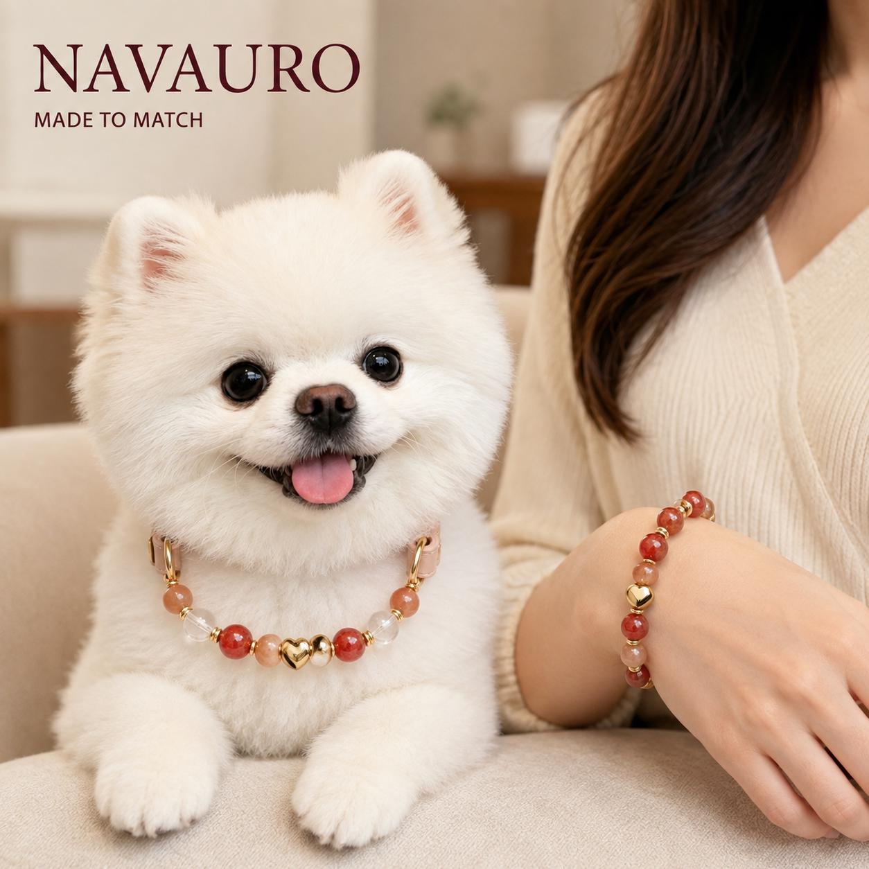 Matching Dog Collar & Owner Bracelet Set – Milk Tea Rose | Crystal Pet Jewelry — Etsy designed image 2