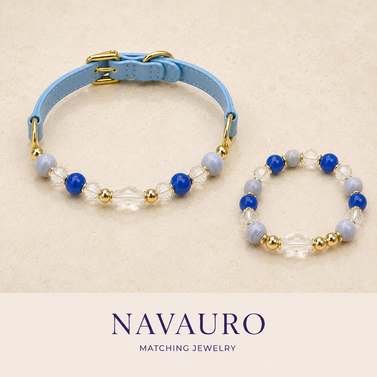 Matching Dog Collar & Owner Bracelet Set – Cloud Crystal Blue Isle | Crystal Pet Jewelry — Etsy designed image 8