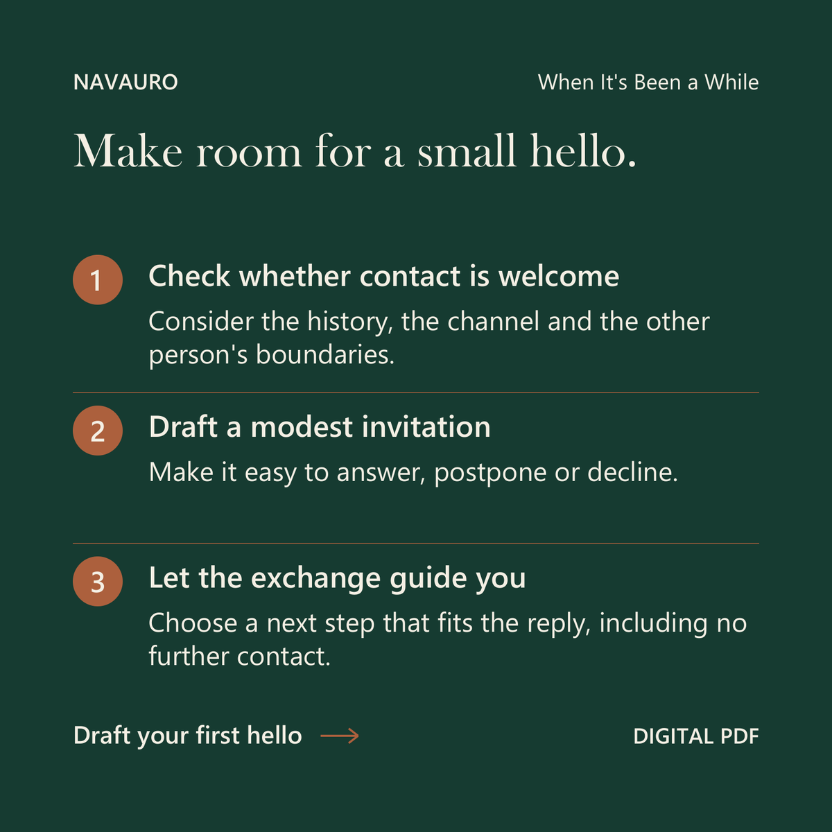 NAVAURO When It's Been a While: Make room for a small hello. Digital PDF.